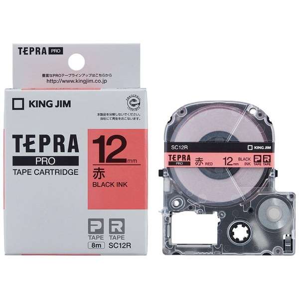 Nhãn in Tepra Pro SC12R ( Chữ đen trên nền đỏ - Khổ 12mm - Dài 8 met )