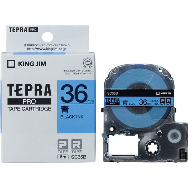 Nhãn in Tepra Pro SC36B ( Chữ đen trên nền xanh dương - Khổ 36mm - Dài 8 met )