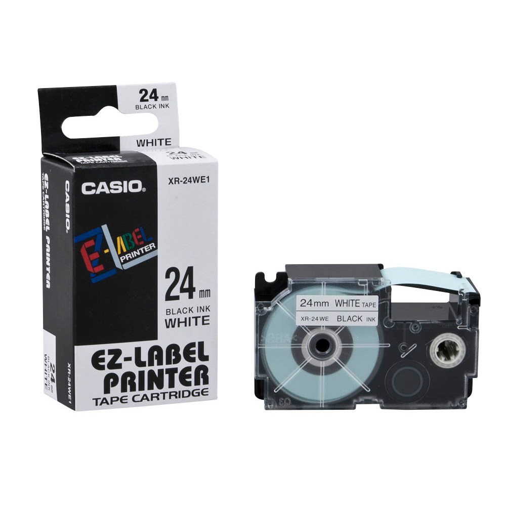 Nhãn in CASIO XR-24WE1 ( Chữ đen trên nền trắng - 24mm - dài 8 met )