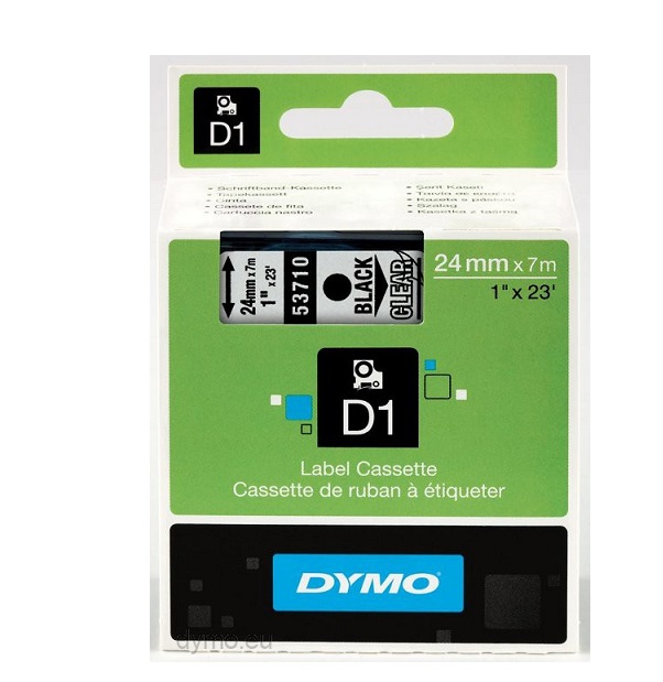 Nhãn in Dymo (D1) S0720920 nhựa Polyester 24mm x 7m – (Đen/Trong)