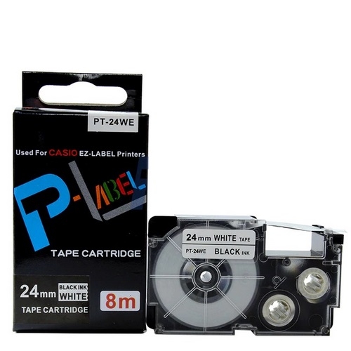 Nhãn in  CASIO PT-24WE ( tương thích XR-24WE1) - Nhãn chữ đen nền trắng 24mm