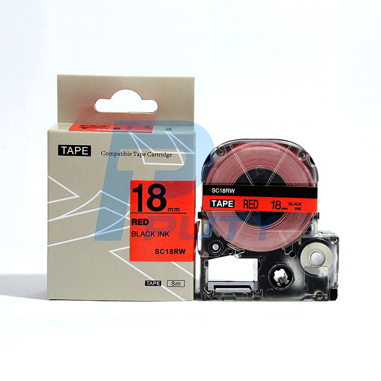 Nhãn in TEPRA SC18RW ( Tương Đương SC18R ) - Nhãn chữ đen trên nền đỏ, 18mm 