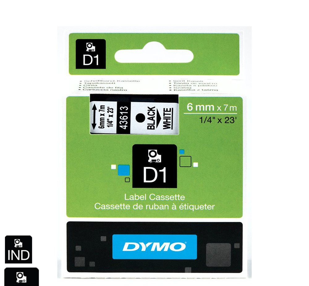 Nhãn in Dymo (D1) S0720780 nhựa Polyester 6mm x 7m – (Đen/Trắng)
