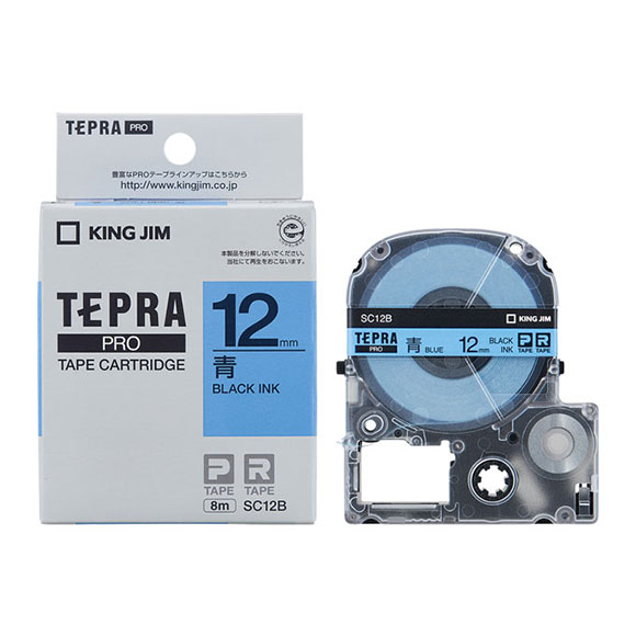 Nhãn in Tepra Pro SC12B ( Chữ đen trên nền xanh dương - Khổ 12mm - Dài 8 met )