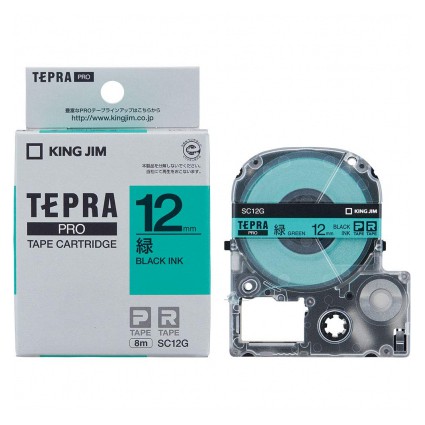 Nhãn in Tepra Pro SC12G ( Chữ đen trên nền xanh lá - Khổ 12mm - Dài 8 met )
