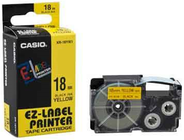 Nhãn in CASIO XR-18YW1 ( Chữ đen trên nền vàng - 18mm - dài 8 met )
