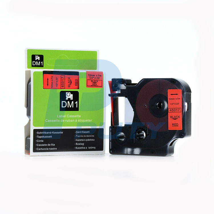Nhãn in Dymo 12mm DM-45017 ( chữ đen trên nền đỏ )