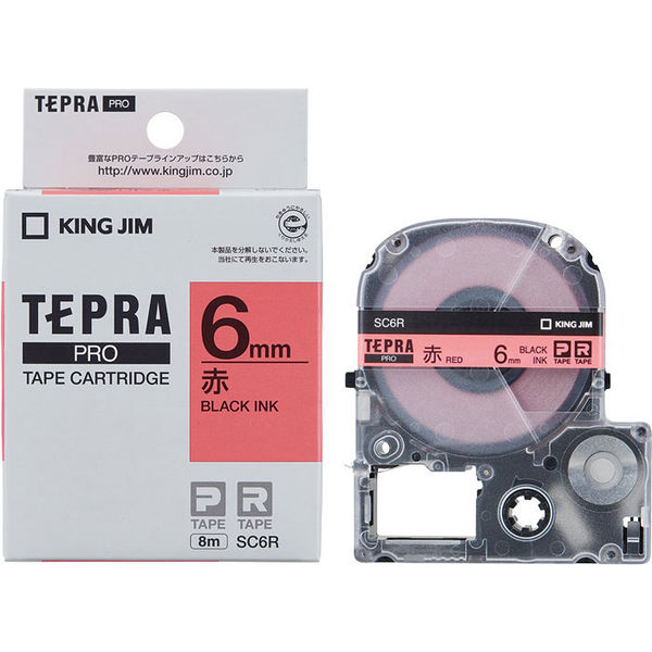 Nhãn in Tepra Pro SC6R ( Chữ đen trên nền đỏ - Khổ 6mm - Dài 8 met )
