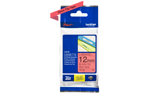 Nhãn in TZe-431 ( Nhãn in 12mm - chữ đen trên nền đỏ - dài 8 met )