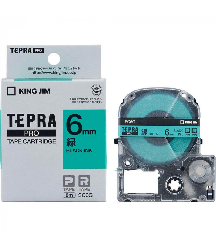 Nhãn in Tepra Pro SC6G ( Chữ đen trên nền xanh lá - Khổ 6mm - Dài 8 met )