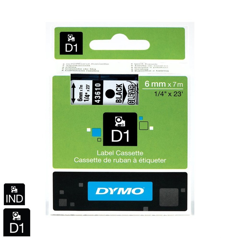 Nhãn in Dymo (D1) S0720770 nhựa Polyester 6mm x 7m – (Đen/Trong)