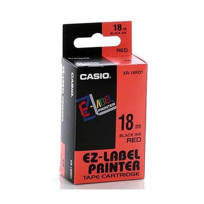 Nhãn in CASIO XR-18RD1 ( Chữ đen trên nền đỏ - 18mm - dài 8 met )