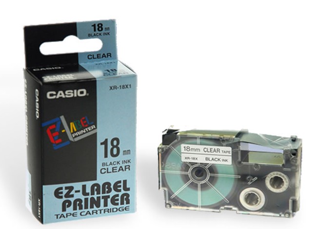 Nhãn in CASIO XR-18X1 ( Chữ đen trên nền trong - 18mm - dài 8 met )