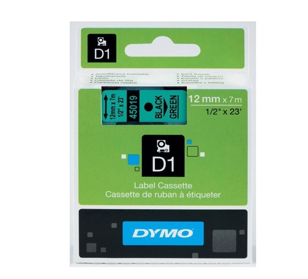 Nhãn in Dymo (D1) S0720590 nhựa Polyester 12mm x 7m – (Đen/Xanh lá)