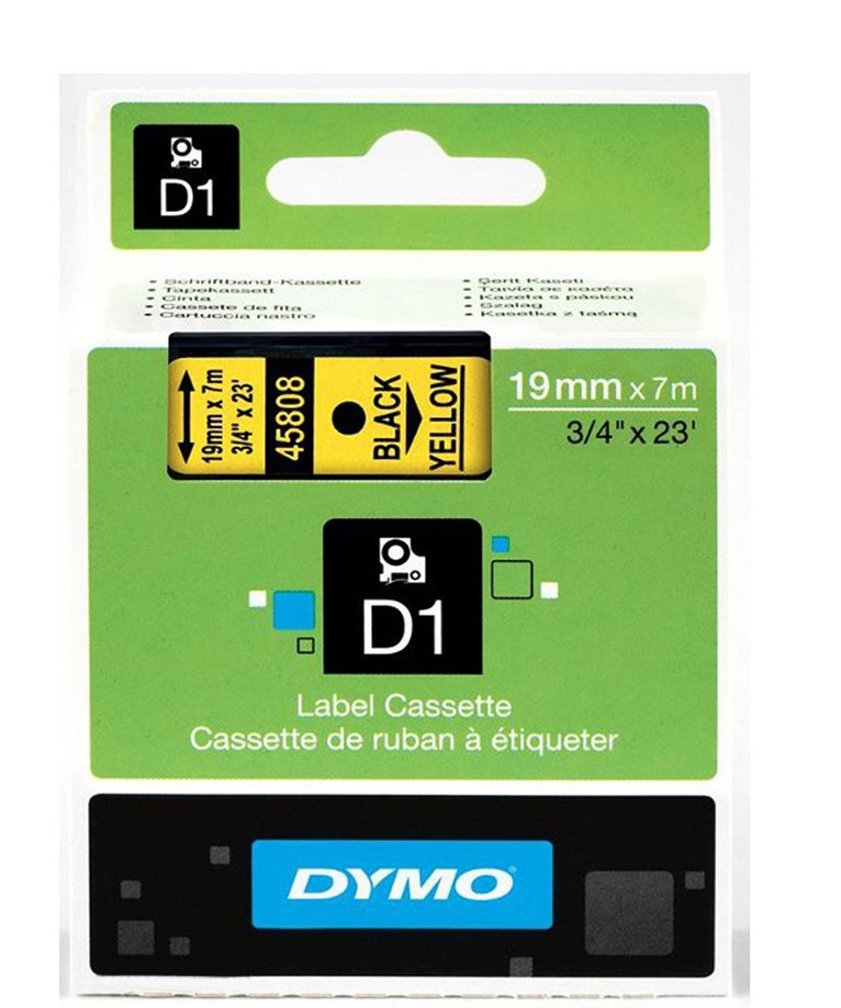 Nhãn in Dymo (D1) S0720880 nhựa Polyester 19mm x 7m – (Đen/Vàng)