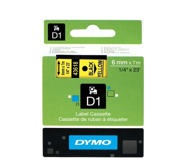 Nhãn in Dymo (D1) S0720790 nhựa Polyester 6mm x 7m – (Đen/Vàng)