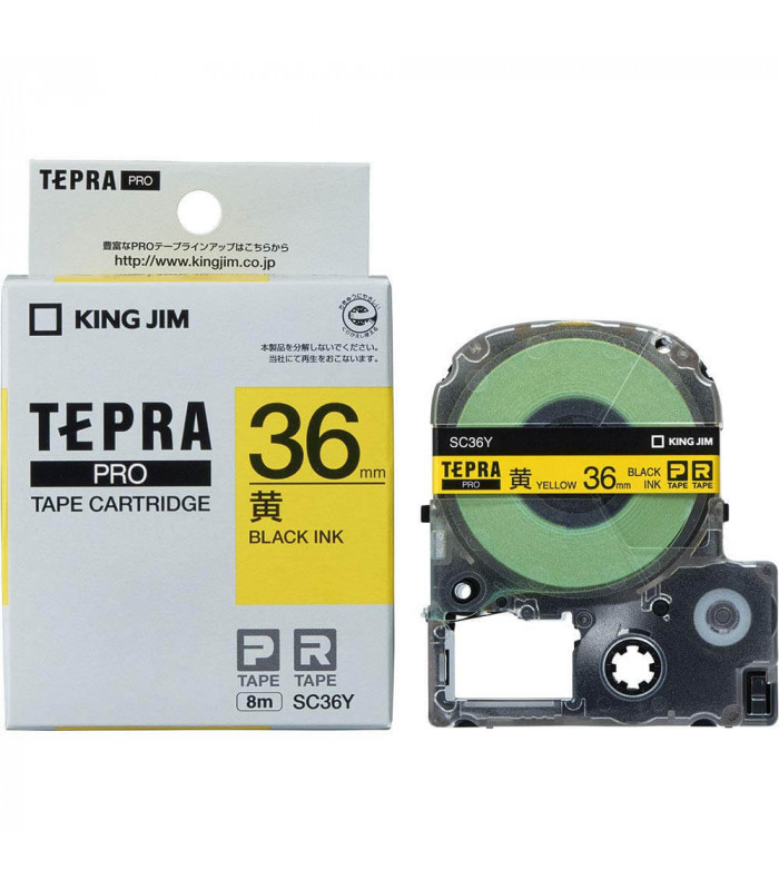 Nhãn in Tepra Pro SC36Y ( Chữ đen trên nền vàng - Khổ 36mm - Dài 8 met )